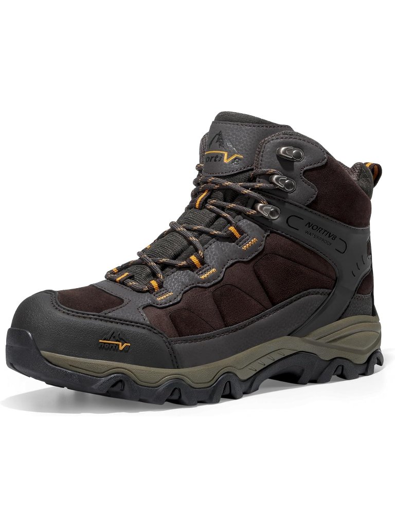 Men's Brown Waterproof Shoes Casual Mid Top Round Toe Non Slip Hiking Boots